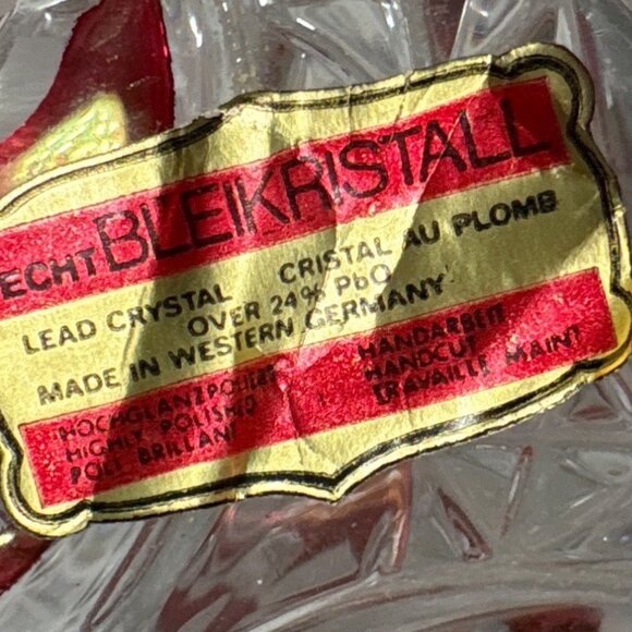 Hofbauer Byrdes Crystal Candy Dish With Lid Red Etched Bird Design 7" Tall - Picture 4 of 13